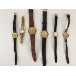 Six watches including a 9ct Rotary super sport non magnetic, a 9ct gold Record watch with J.A.