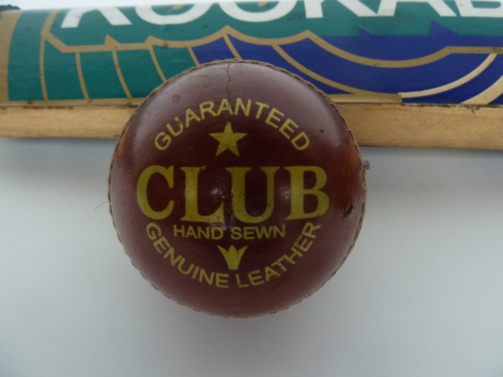 A Kookaburra cricket bat with a Readers Club leather cricket ball and one other - Image 2 of 2