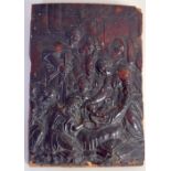 An 18th century carved tortoise shell plaque depicting the Nativity in the manner of Marten de Vos