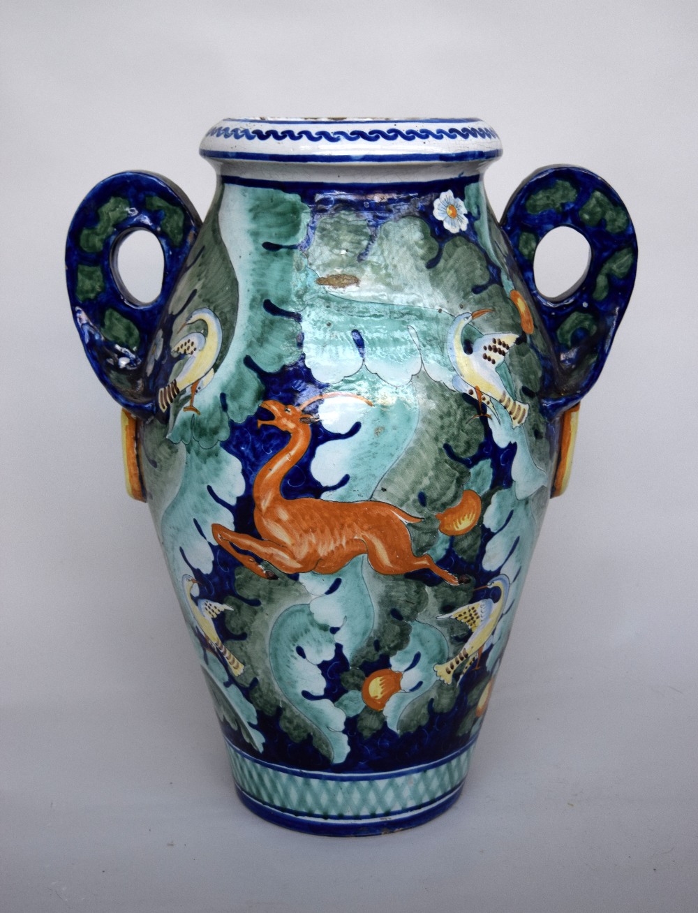 A large majolica baluster vase decorated with stylized birds and beasts in the Mannerist taste, - Image 3 of 4