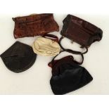 Five vintage handbags to include three leather 20's/30s bags, two with lucite handles,