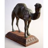 A Victorian gilt metal figure of a bactrian camel on cast iron base with stiff leafed border