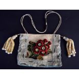 A Regency linen, woolwork and silk ladies evening bag,