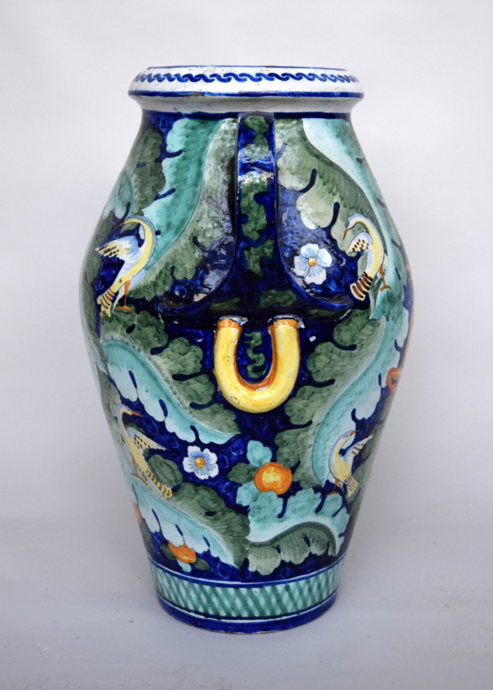 A large majolica baluster vase decorated with stylized birds and beasts in the Mannerist taste, - Image 4 of 4