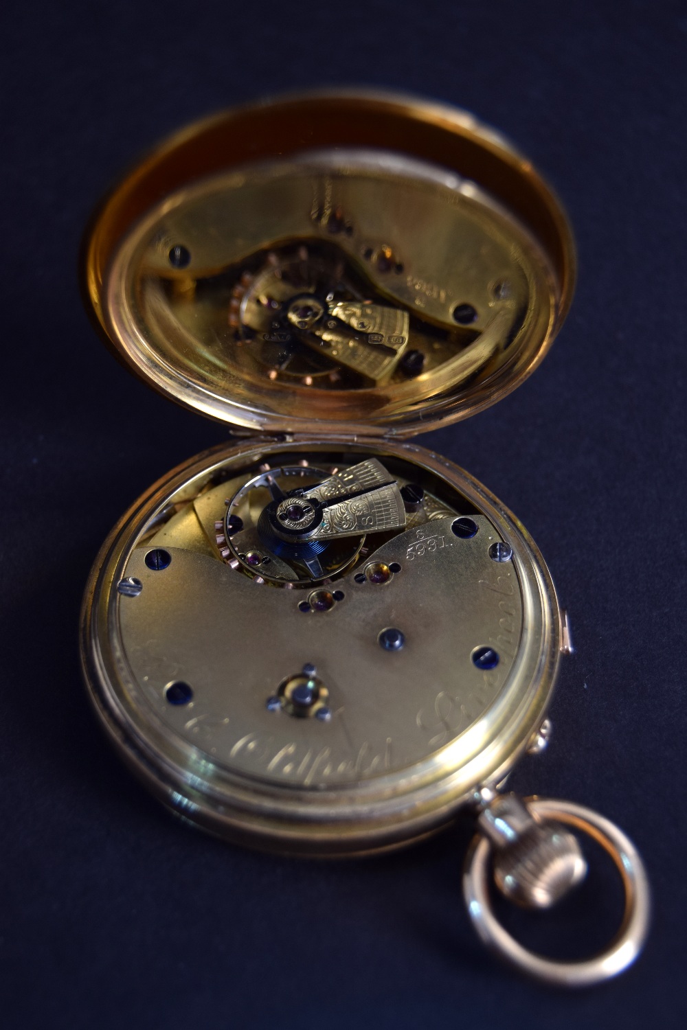 R.C.Oldfield, Liverpool, an 18ct gold gents full hunter pocket watch, top wind, 5. - Image 5 of 9