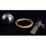 An Edwardian silver and bone teething ring and bell Turner & Simpson,