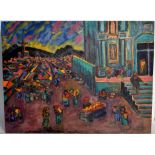 Margaret Munro Bogaardt, Market scene with figures, oil on board, signed lower right, unframed,