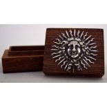 A small rosewood box applied with a white metal "Le Roy Soleil",