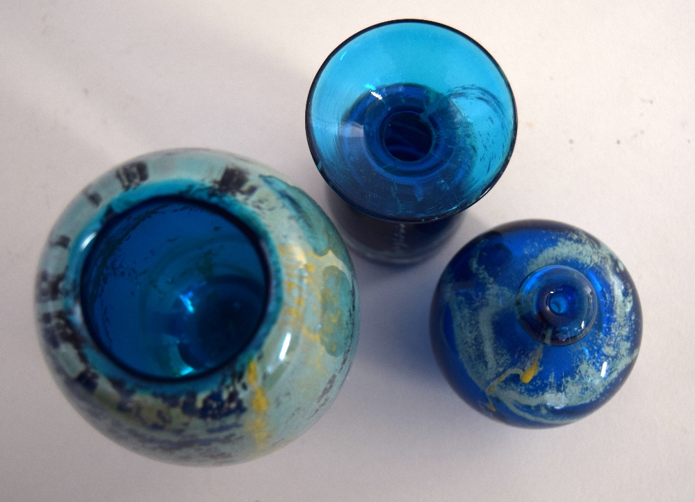 Three Mdina posy vases, some signed and with original labels, of blue, - Image 2 of 2