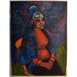 Margaret Munro Bogaardt, Portrait of a lady wearing a blue head scarf, oil on board, framed,