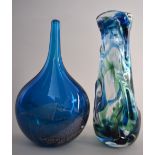 A Mdina glass vase of moulded flowing blue green design,