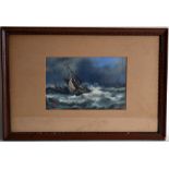 English School, Seascape with sailing boat in rough seas, oil on paper,