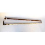 A late 19th century shark spine walking stick with metal core (87cmL) together with a late