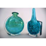 A Mdina small 'Fish' vase of blue and green design, unsigned, 18cmH,