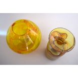 A large Mdina glass vase, of round bulbous design with yellow and orange patterning,