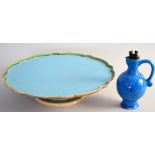 A Victorian majolica 'Lazy Susan' with strapwork base 46cmD together with a Minton majolica