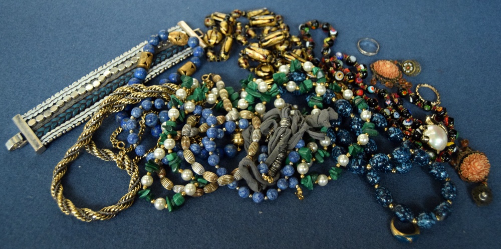 A quantity of costume jewellery mainly necklaces (8) with Venetian glass beads, malachite,