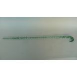 A Nailsea style green glass spiral twisted walking stick 100cmL
