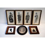 A quantity of small framed pictures including a Michael Pierce silhouette,