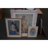 Rowena Hampton, Two life studies of female nudes, pastel on paper,