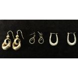 Three pairs of yellow metal earrings (3)