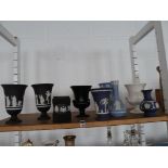 8 Wedgwood Jasper ware and glazed vases & black Jasper ware lidded pot