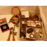 Small collection of vintage coinage, costume jewellery, 2 whistles, Victorian fob watch, nut