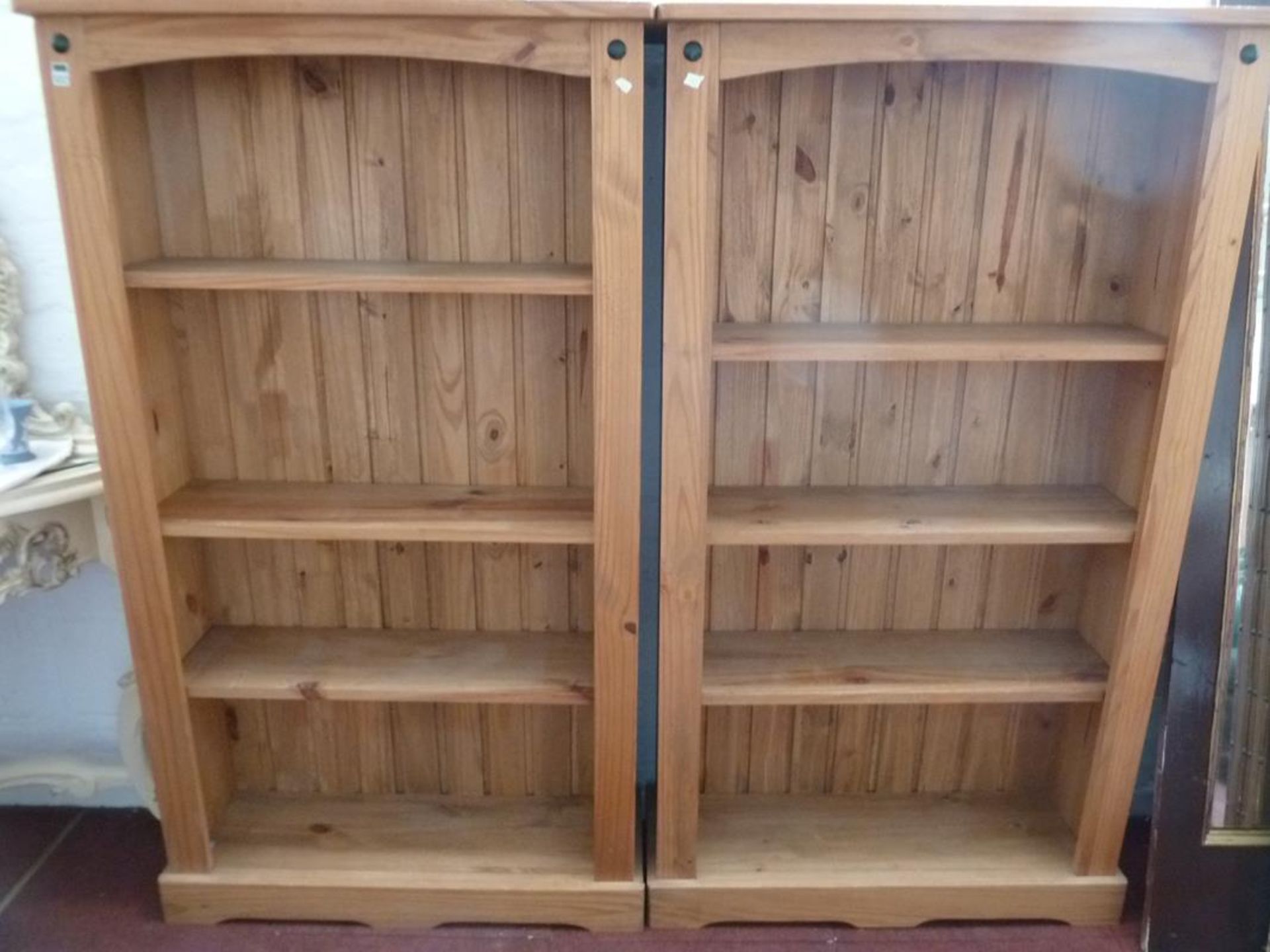Pair of reproduction pine book case/display units