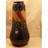 Royal Doulton vase decorated with stylized flowers in blue, brown & grey - height 35 cm