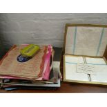 Small collection of vinyl records & vintage linen gift pack