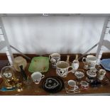 Commemorative tankards, Wedgwood Jasper ware, bud vases, plates, ginger jar, other decorated ware,