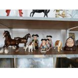 4 Silvac toby jugs, Friar Tuck character jug, 4 assorted animal ornaments, Beswick shire horse (