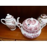 Masons brown velvet decorated ginger jar, Fair Winds decorated tea pot & Woods decorated storage