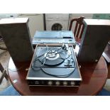 Retro style teak turn table with speakers, Pye vintage radio cassette player Model 0841