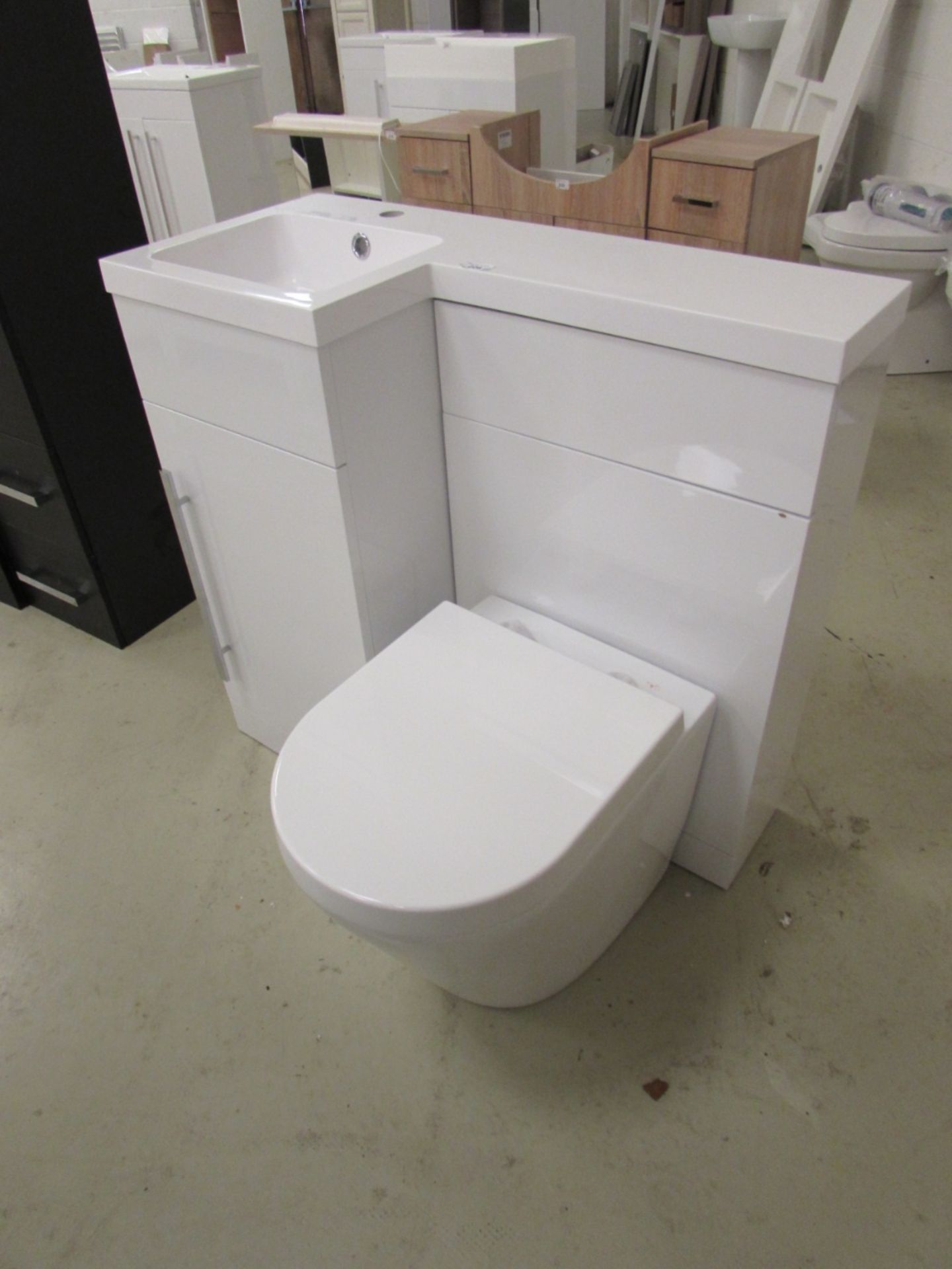 900mm wide compact cloakroom vanity unit and toilet set with soft close door