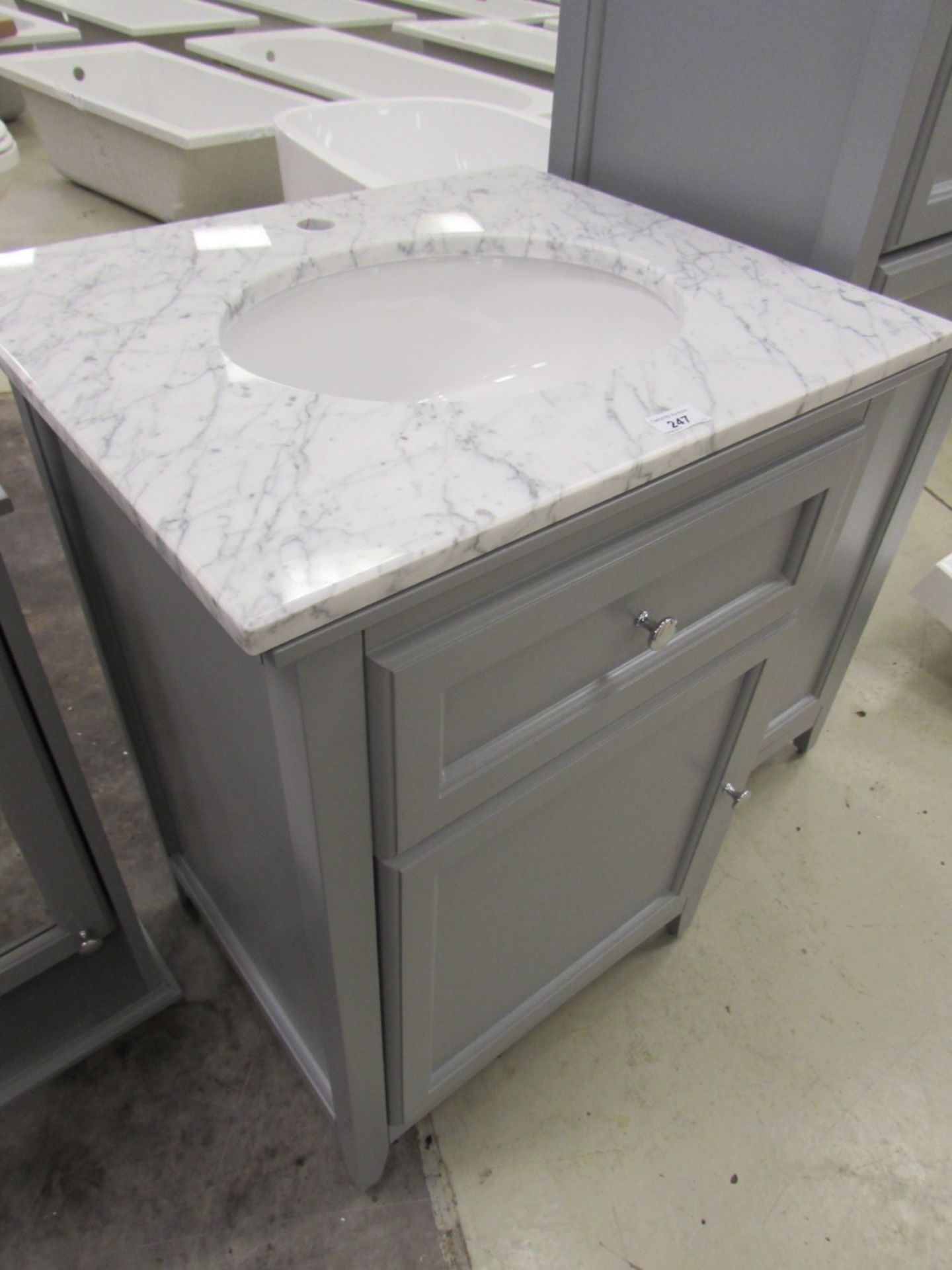 600wmm wide french style wash stand with marble basin and undermounted basin, 360mm wide tallstorage - Image 2 of 3
