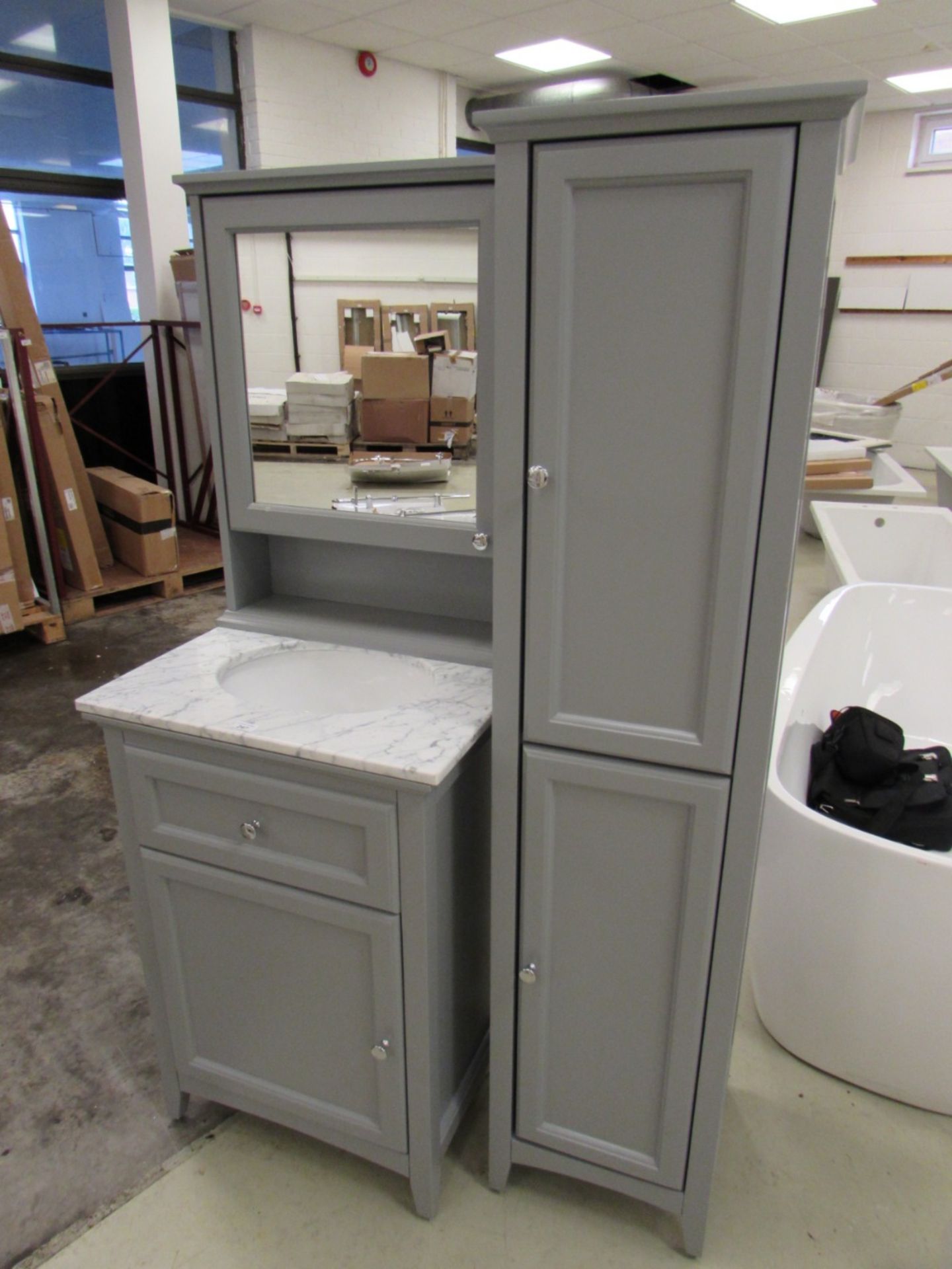 600wmm wide french style wash stand with marble basin and undermounted basin, 360mm wide tallstorage - Image 3 of 3