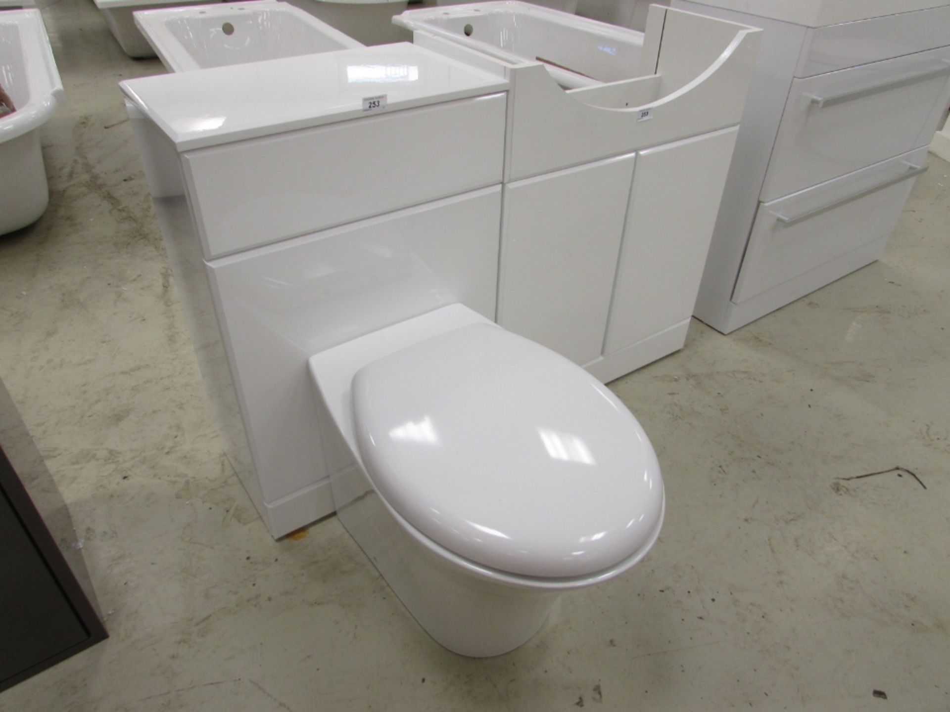 600mm wide vanity unit with twin soft close doors and matching 500mm wide wc unit & toilet