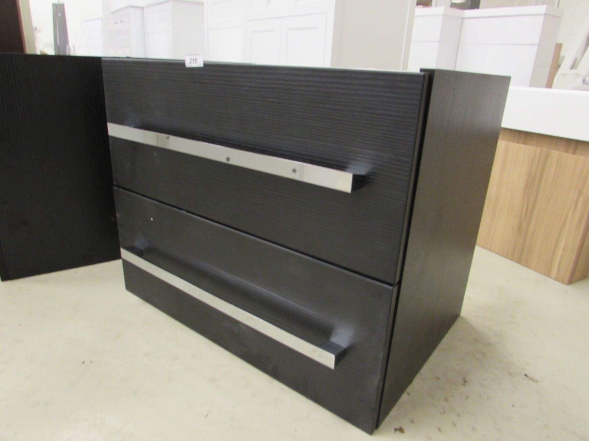 600mm wall hung vanity / storage unit with twin soft close draws in ash black