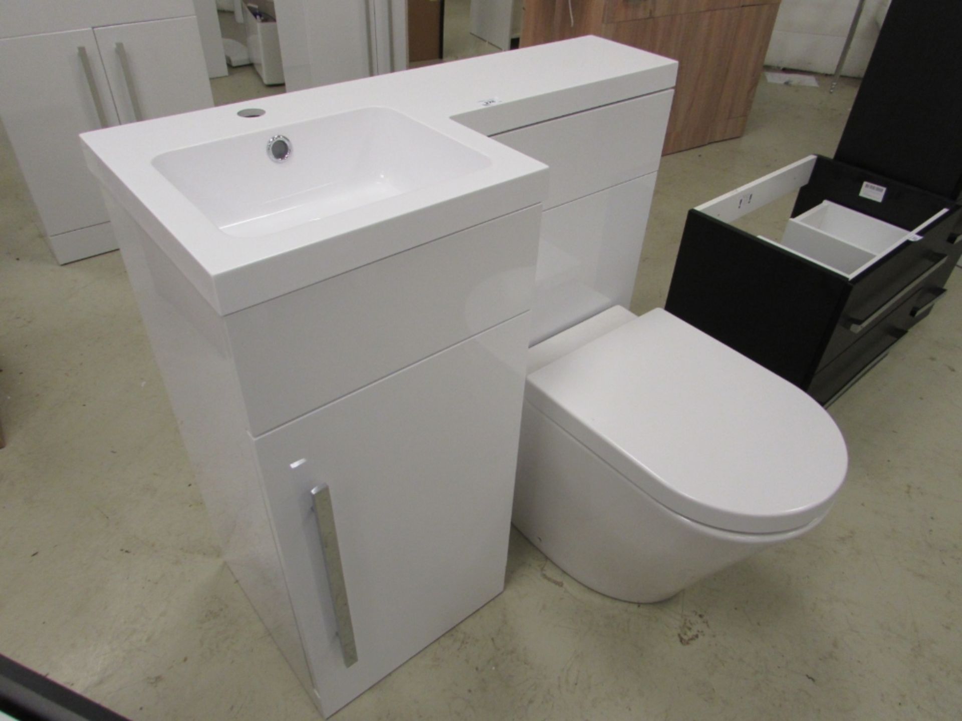 900mm wide compact cloakroom vanity unit and toilet set with soft close door - Image 2 of 3