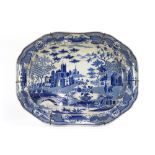 A Spode print ware oval meat plate, Gothic Castle pattern, early 19th Century, impressed Spode 29,