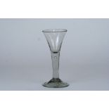 A George III wine glass, conical form, tear drop stem, domed folded foot,