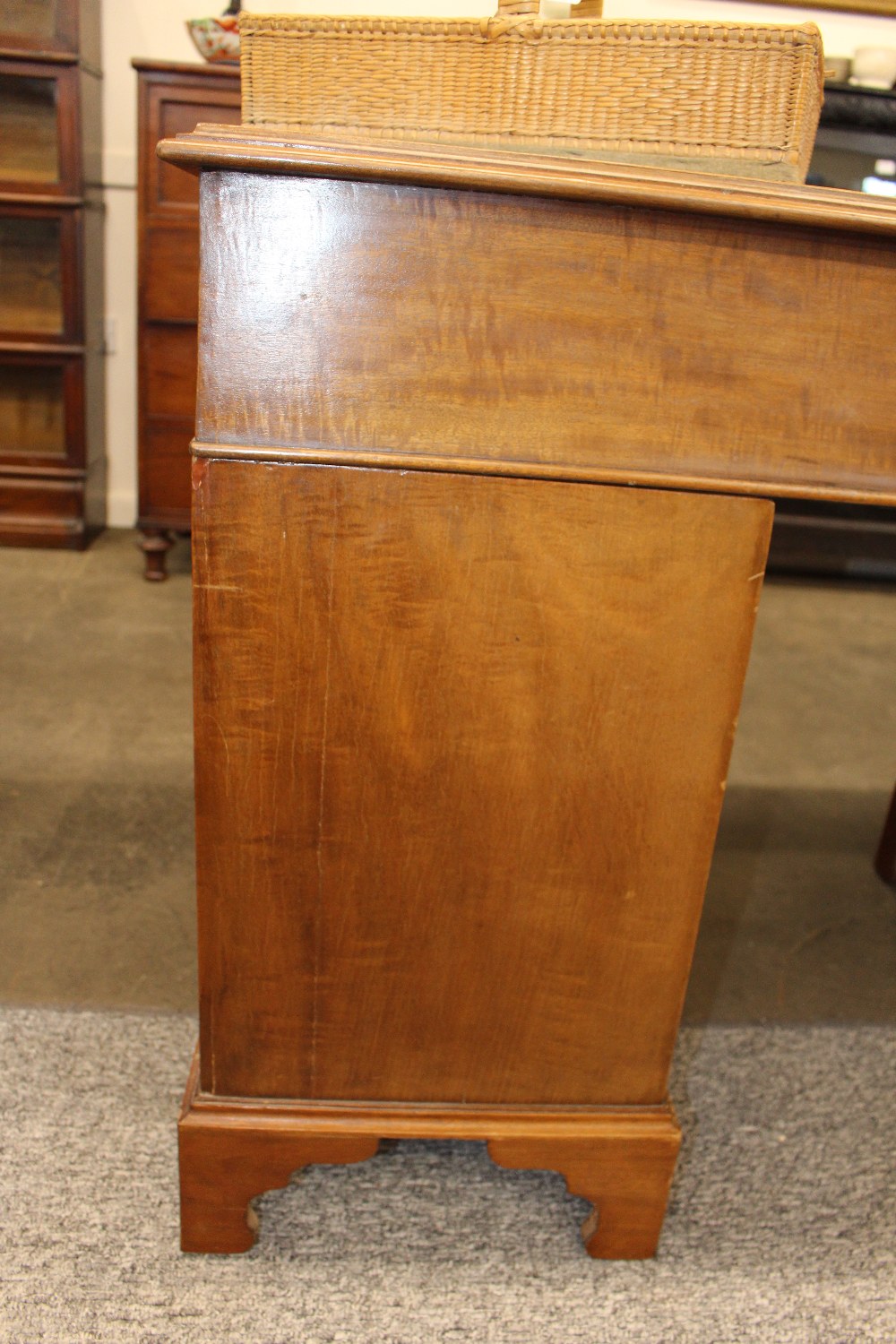 An Edwardian mahogany twin pedestal desk, rectangular top with a tooled leather inset, - Image 4 of 12