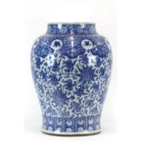 A large Chinese blue and white vase shape jar, probably 19th Century,