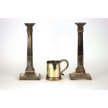 A pair of Old Sheffield Plate Corinthian column candlesticks, fluted shafts,