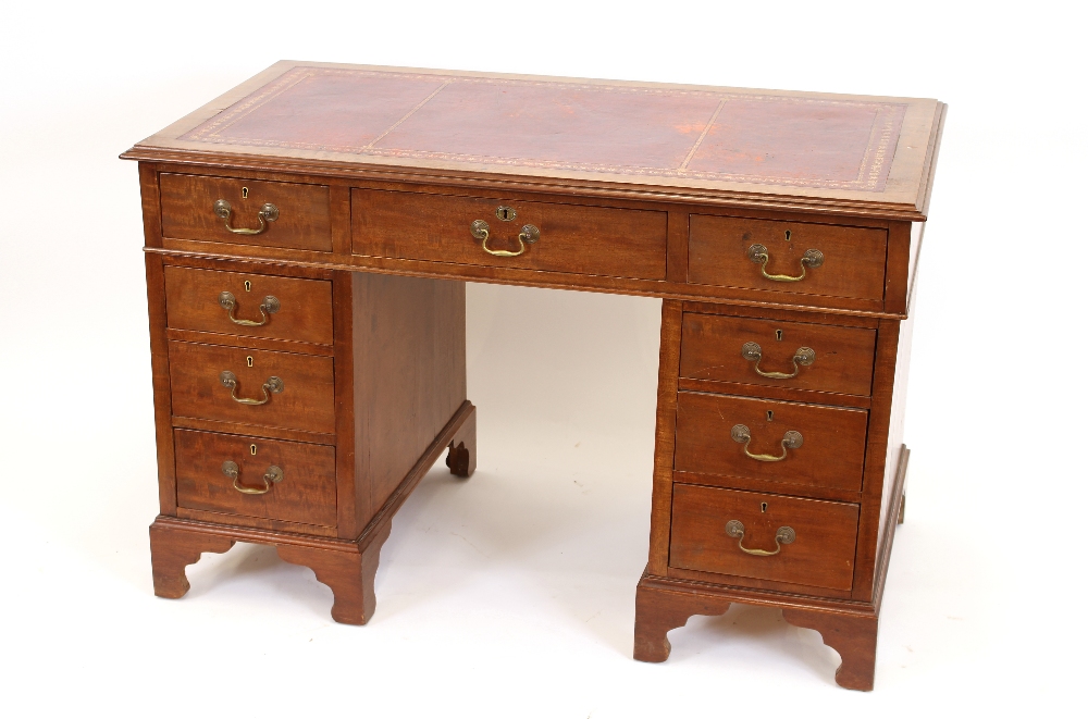 An Edwardian mahogany twin pedestal desk, rectangular top with a tooled leather inset, - Image 2 of 12