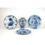 A Dutch Delft blue and white vase, late 18th Century, shouldered baluster form,