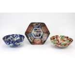 An Imari hexagonal shape bowl, perhaps Meiji, panelled decoration with birds,