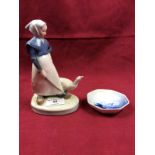 A Royal Copenhagen figurine and a Bing and Grondahl pin dish