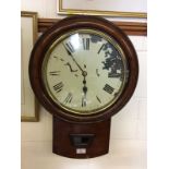 A 19th Century mahogany cased single hole wall clock with fusee movement - key and pendulum on